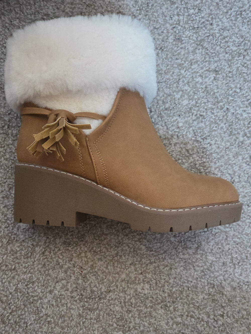 torrid Tan Faux-Suede Shearling Cuff Wedge Ankle Boot